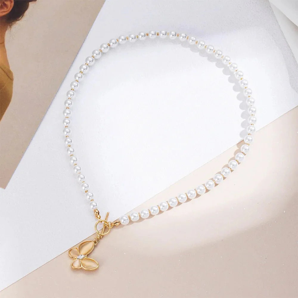 Brehn | Gold Crystal Butterfly Clasp Choker Necklace