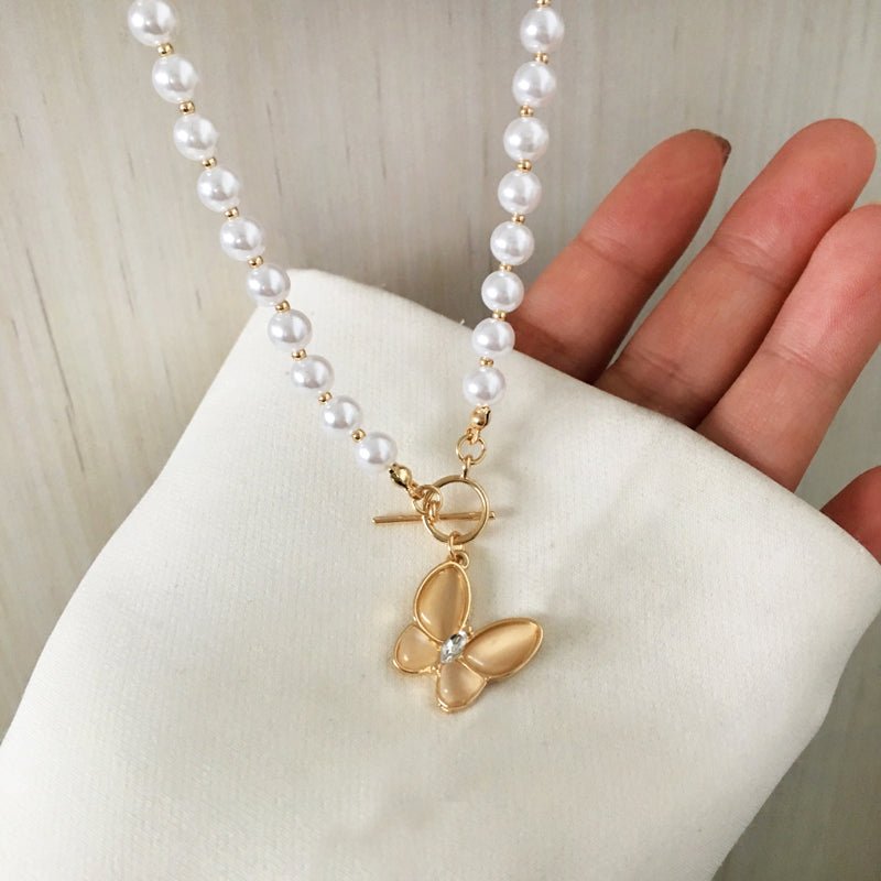 Brehn | Gold Crystal Butterfly Clasp Choker Necklace