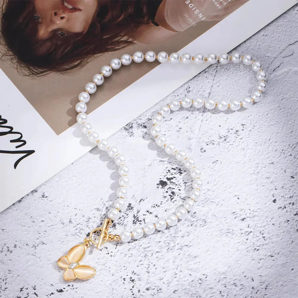 Brehn | Gold Crystal Butterfly Clasp Choker Necklace