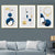 Abstraktes Set aus 3 strukturierten geometrischen Wandbildern in Marineblau und Gold