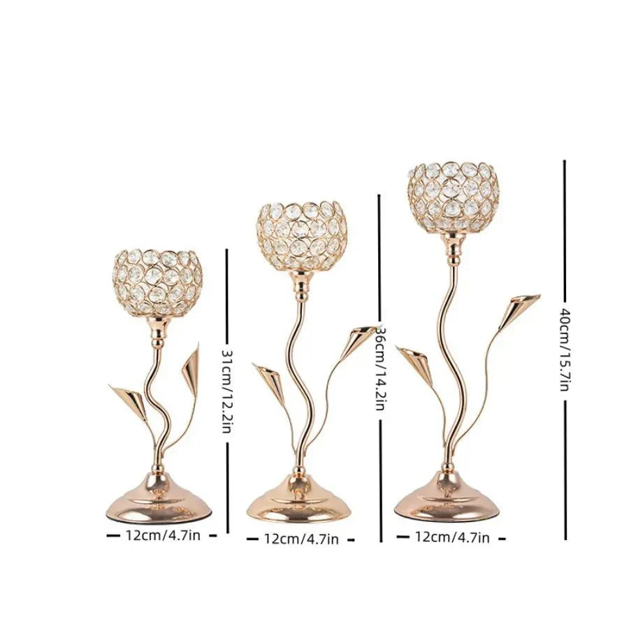 Goldene Kristallblumenform Kerzenhalter Set - Metall Klassisches Design | Brehn
