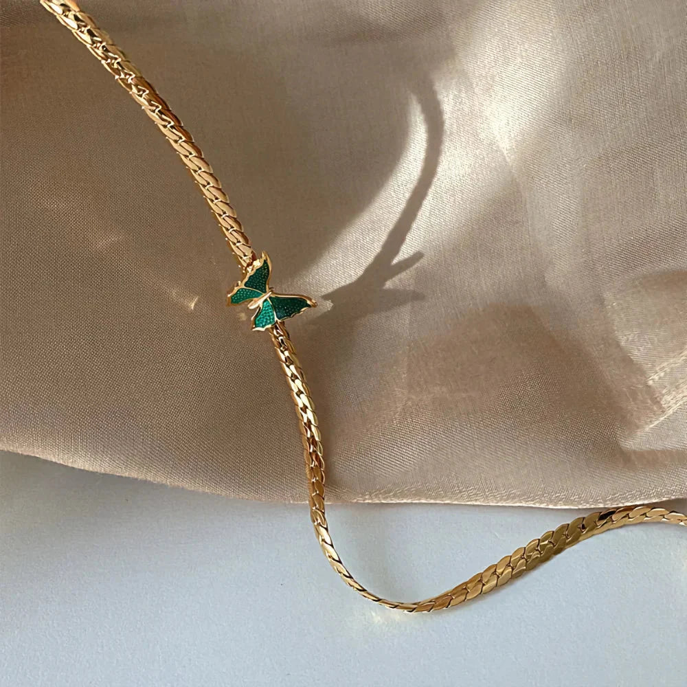 Brehn | Goldene Fischgräten-Schmetterlings-Choker-Halskette
