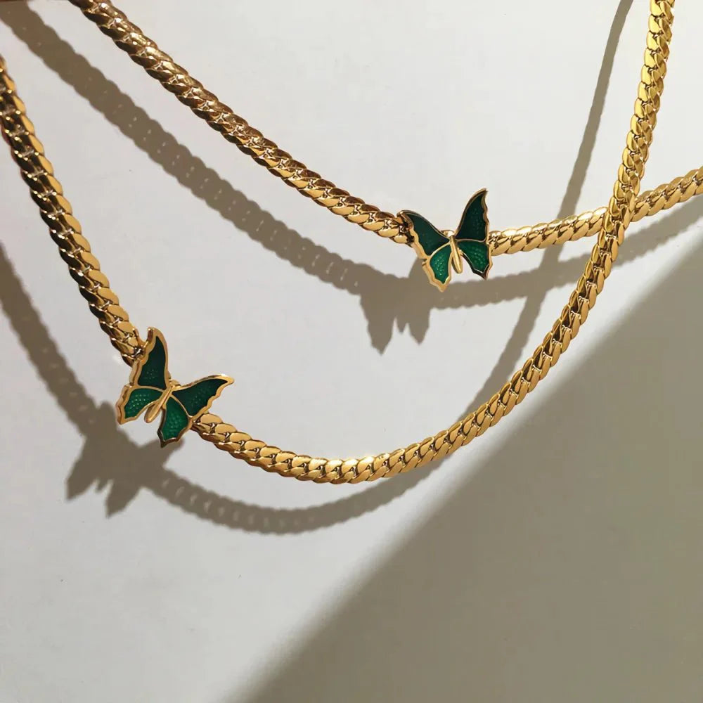 Brehn | Goldene Fischgräten-Schmetterlings-Choker-Halskette