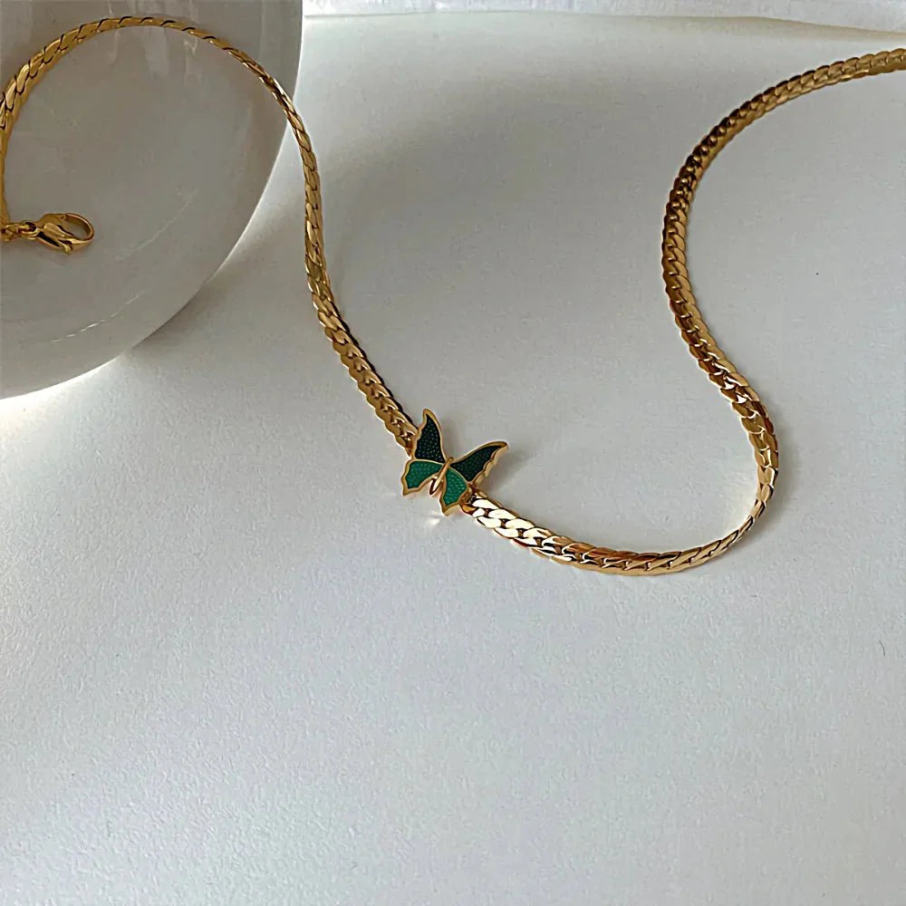 Brehn | Goldene Fischgräten-Schmetterlings-Choker-Halskette