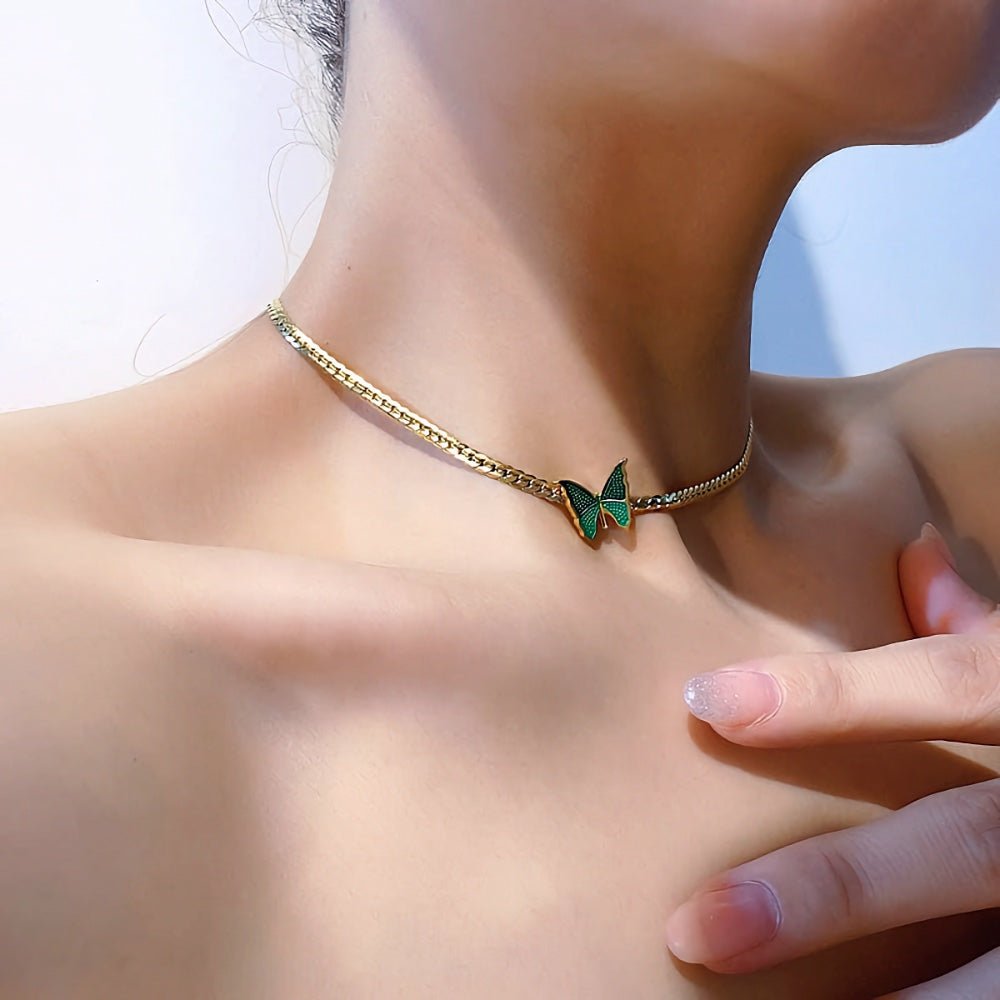Brehn | Goldene Fischgräten-Schmetterlings-Choker-Halskette