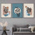 Botanisches 3er-Set Boho-Wandbilder mit Rahmen in Blau und Creme