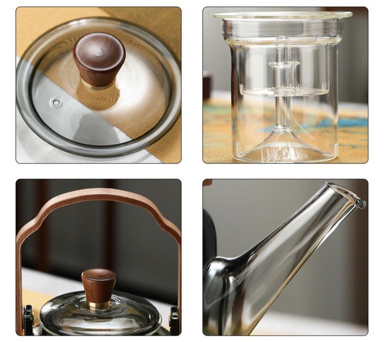 Eleganter Glas- und Holz-Teekessel für die perfekte Zubereitung von losen Teeblättern