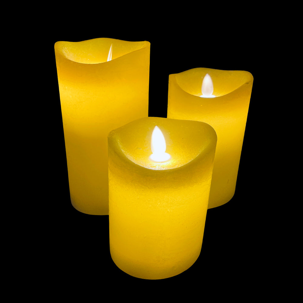 LED-Kerze - rustikal - 3 Stück - 10/12,5/15 cm - mit 3D-Flamme - (verschiedene Farben) | Brehn