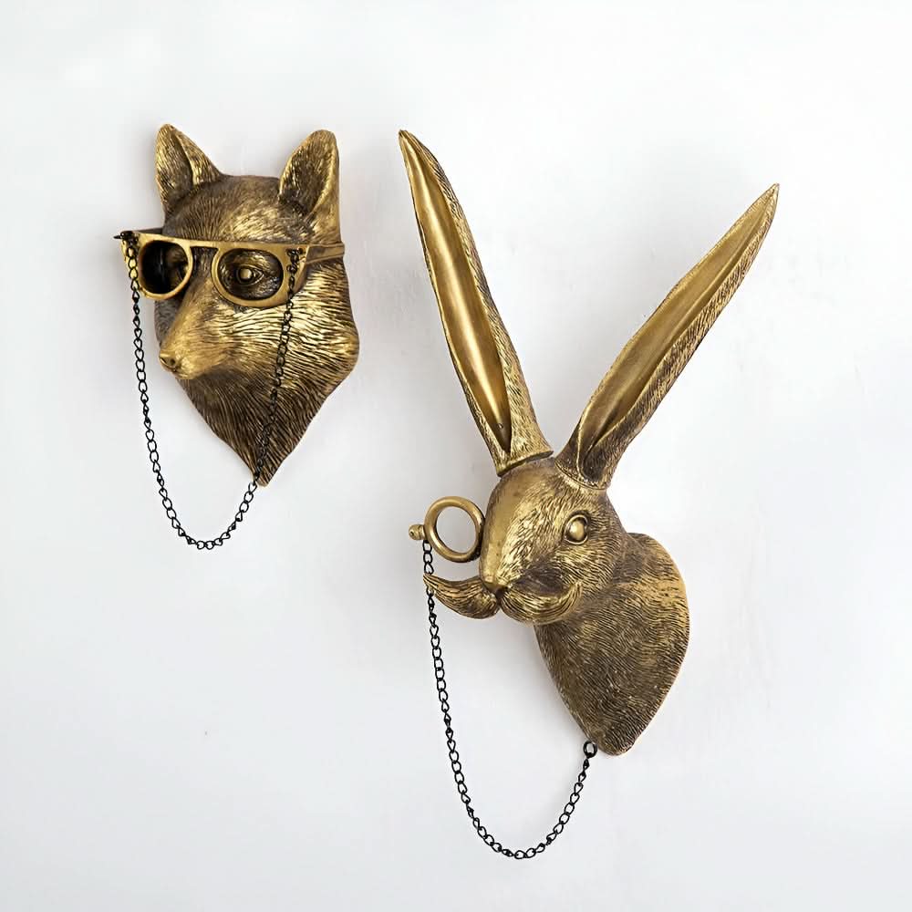 Handgefertigte Tier-Wandhaken-Skulpturen aus Kunstharz