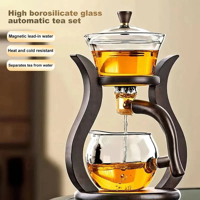 Hitzebeständiges Glas-Teeset mit einem magnetischen, rotierenden Wasserdeckel | Brehn