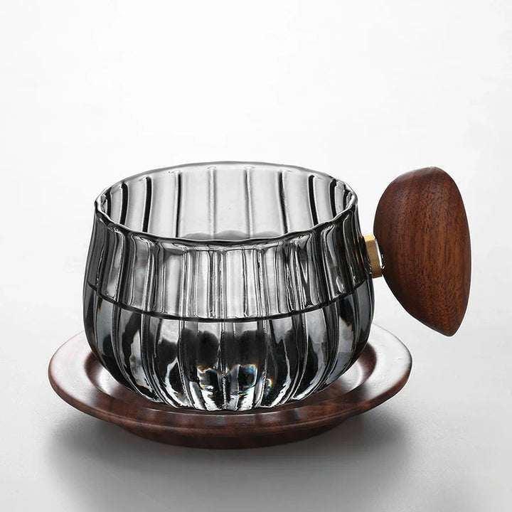 Hitz resistent Hochborosilikatglas Kaffeetasse mit Holzgriff | Brehn