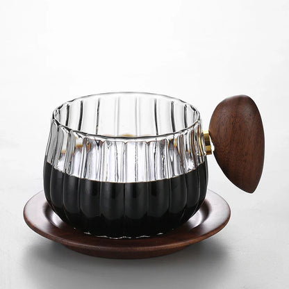 Hitz resistent Hochborosilikatglas Kaffeetasse mit Holzgriff | Brehn
