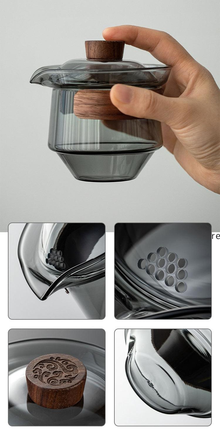 Elegante hitzebeständige Glastasse mit Walnussdeckel für Teeliebhaber