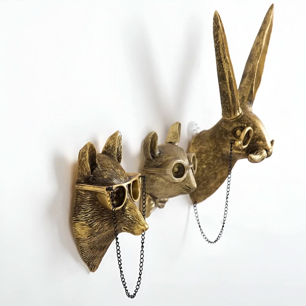 Handgefertigte Tier-Wandhaken-Skulpturen aus Kunstharz