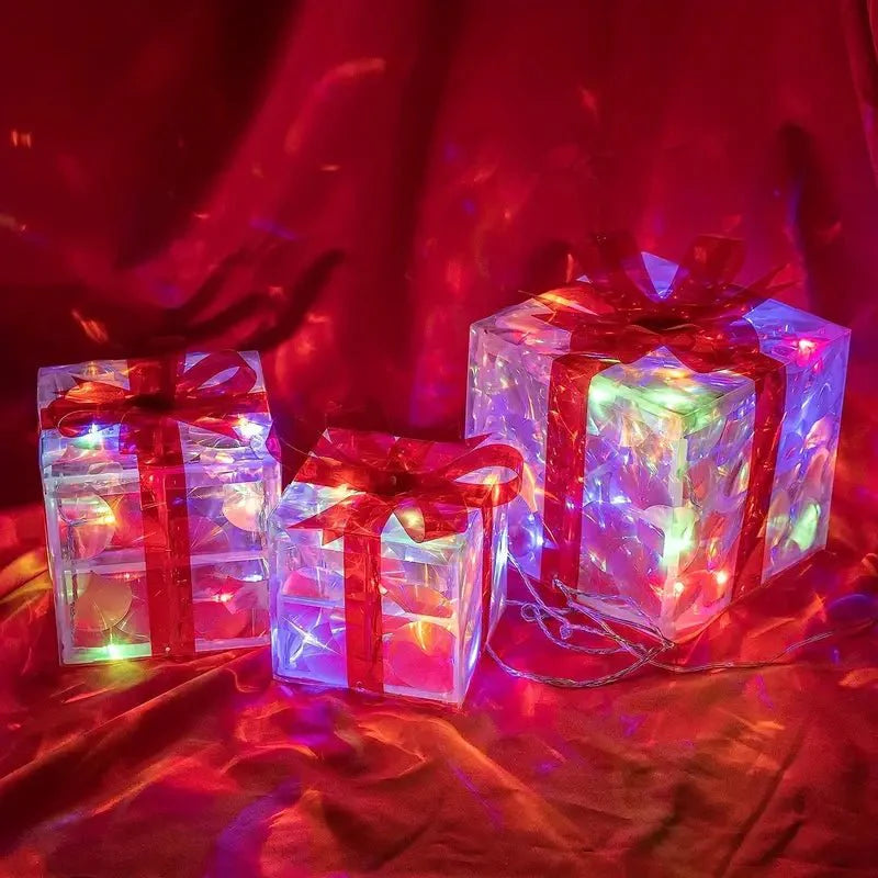 Brehn | Leuchtende Geschenke - Set aus 3 beleuchteten Boxen - Weihnachtsdekoration für drinnen und draußen