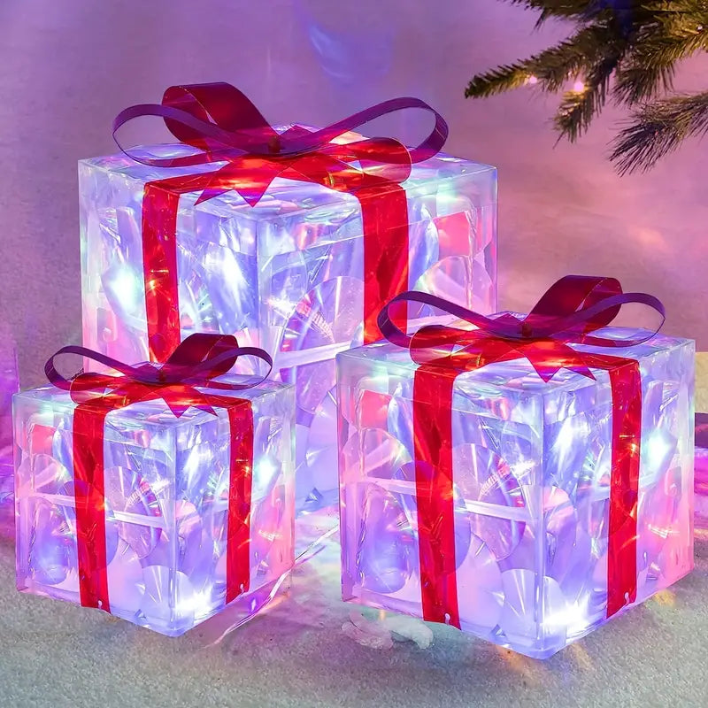 Brehn | GlowBox – LED Geschenkschachteln Set für Weihnachtsdekoration (3 Stück)