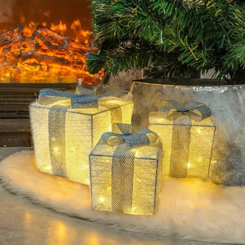 Brehn | Leuchtende Geschenke - Set aus 3 beleuchteten Boxen - Weihnachtsdekoration für drinnen und draußen