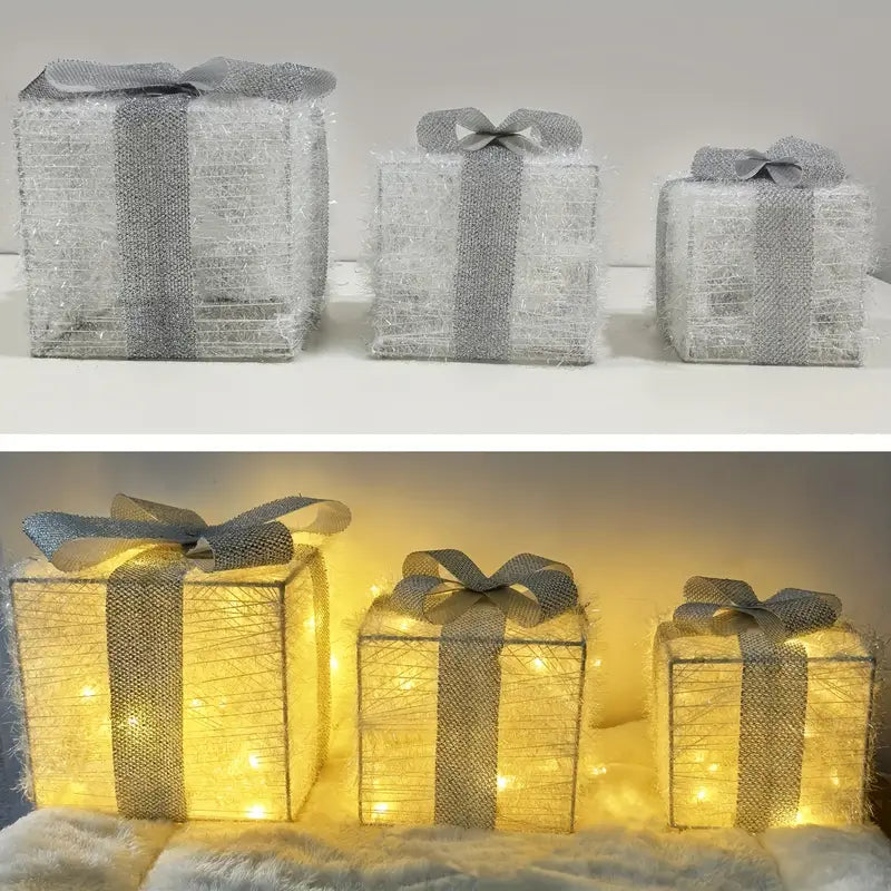 Brehn | GlowBox – LED Geschenkschachteln Set für Weihnachtsdekoration (3 Stück)