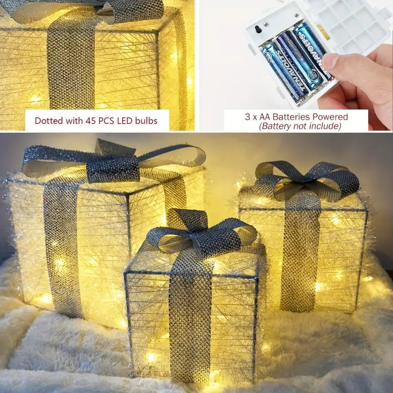 Brehn | Leuchtende Geschenke - Set aus 3 beleuchteten Boxen - Weihnachtsdekoration für drinnen und draußen