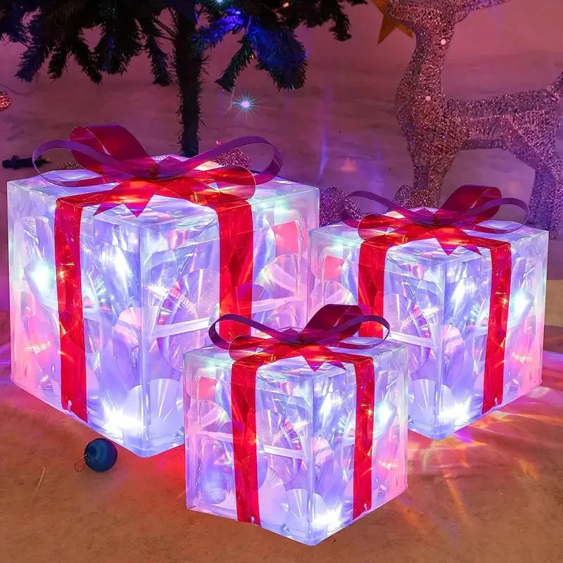 Brehn | Leuchtende Geschenke - Set aus 3 beleuchteten Boxen - Weihnachtsdekoration für drinnen und draußen