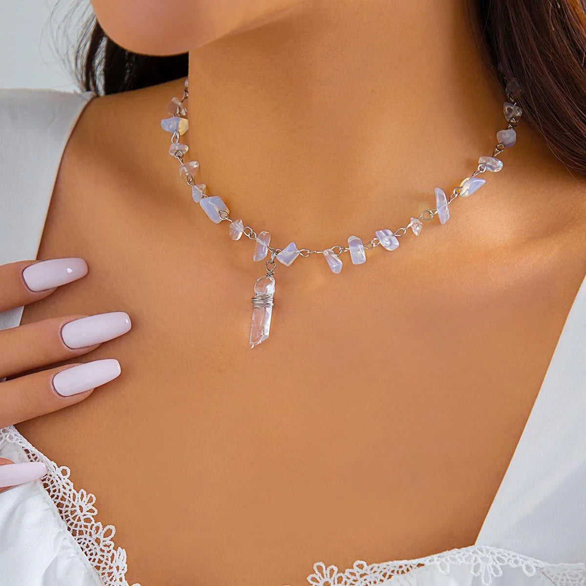 Brehn | Eis Kristall Stein Choker Halskette