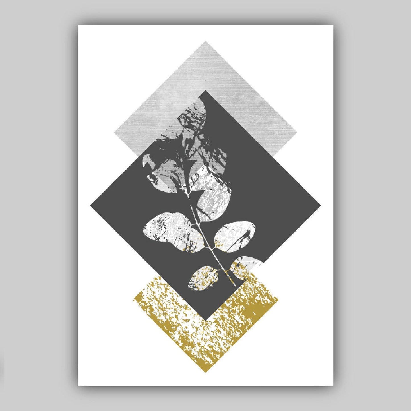 BOTANISCH Set aus 3 abstrakten GEOMETRISCHEN grauen und senffarbenen Blumendrucken