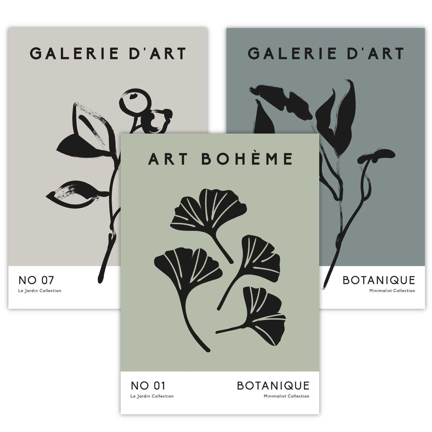 Boho-Botanische Kunst, 3er-Set, minimalistische Kunstdrucke in Türkisgrün