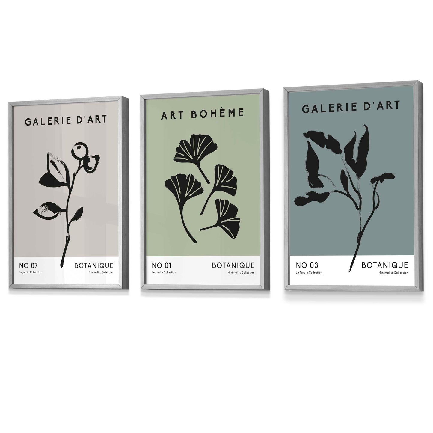 Boho-Botanische Kunst, 3er-Set, minimalistische Kunstdrucke in Türkisgrün
