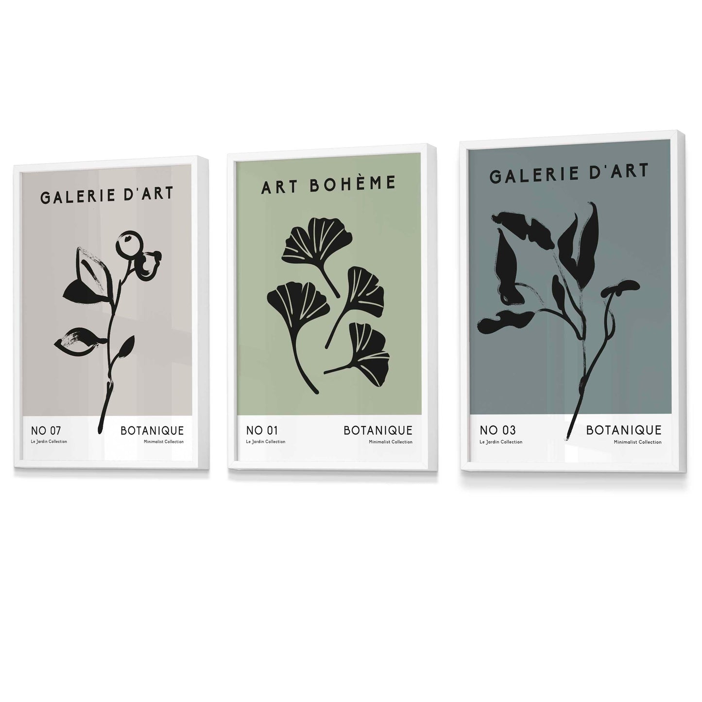 Boho-Botanische Kunst, 3er-Set, minimalistische Kunstdrucke in Türkisgrün