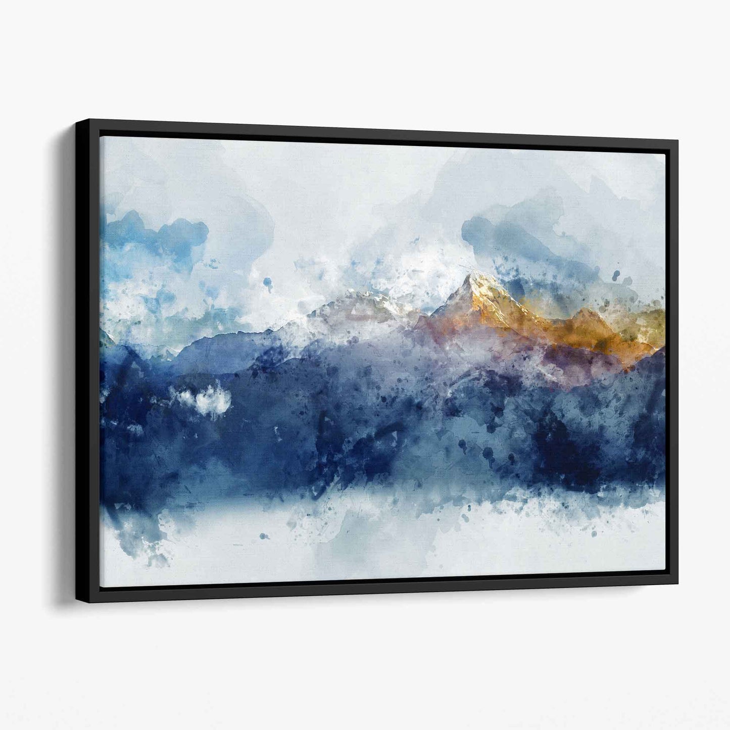 Abstraktes Wandbild mit blauen und gelben Bergen (Leinwanddruck)