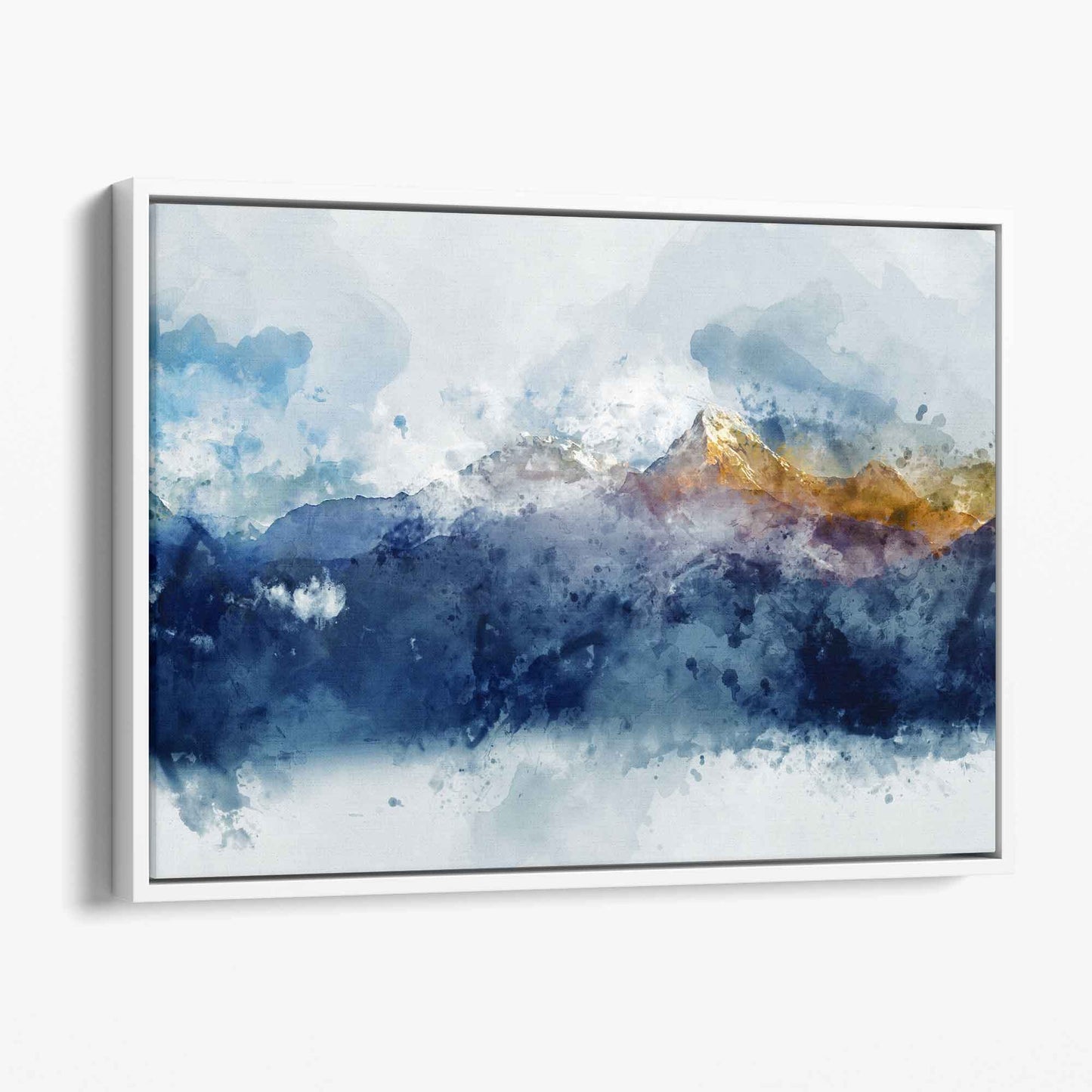 Abstraktes Wandbild mit blauen und gelben Bergen (Leinwanddruck)