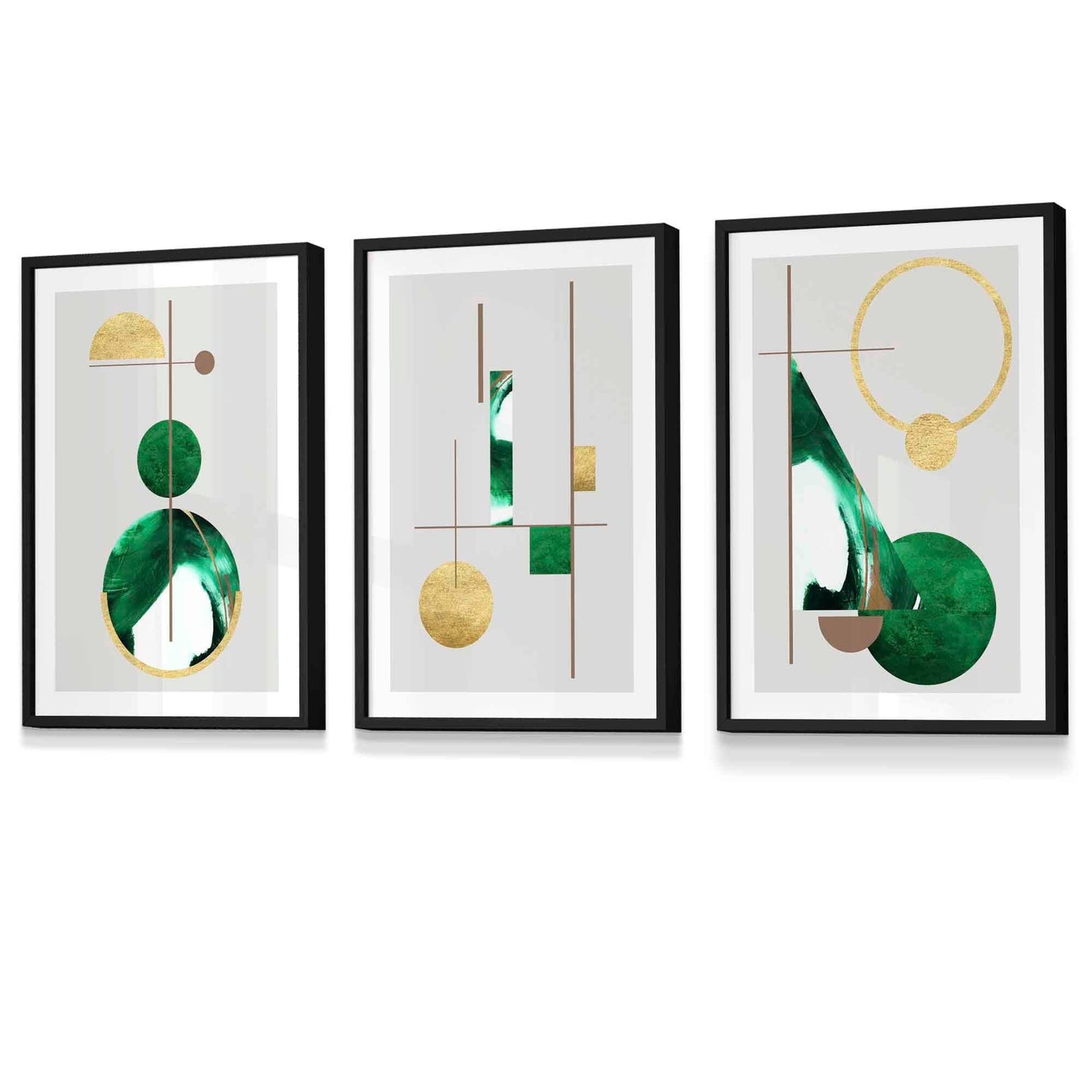 Abstraktes, strukturiertes, geometrisches Kunstwerk im Mid-Century-Modern-Stil, gerahmt in Grün und Gold