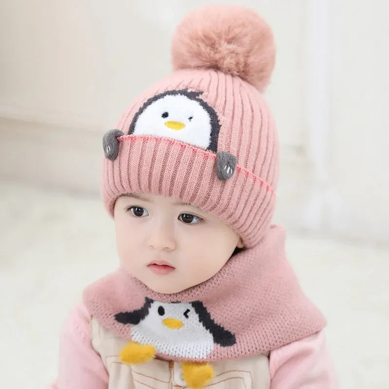 Brehn | Warmer Pinguin-Look – Strickmütze & Schal-Set für Kinder