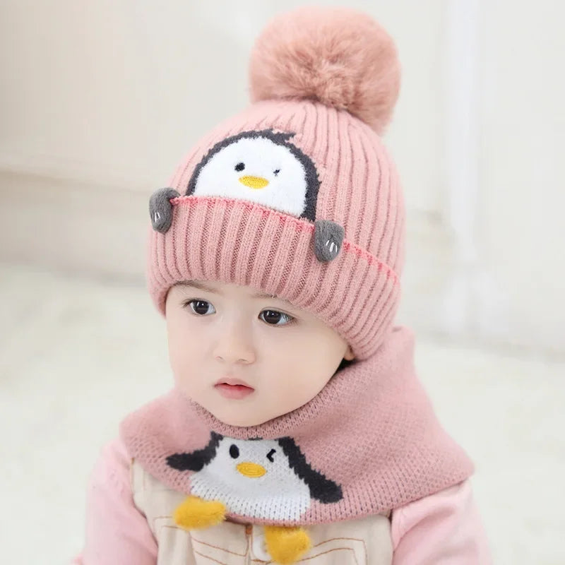 Brehn | Warmer Pinguin-Look – Strickmütze & Schal-Set für Kinder