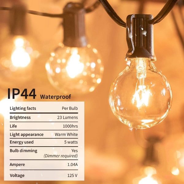 25FT Globe Lichterkette mit Lampen für Innen/Außen Wasserdicht Verbundene Hängeleuchten für Garten Veranda Balkon Party Dekor | Brehn