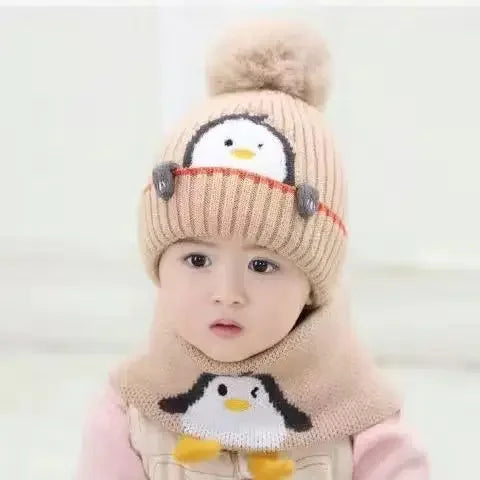 Brehn | Warmer Pinguin-Look – Strickmütze & Schal-Set für Kinder