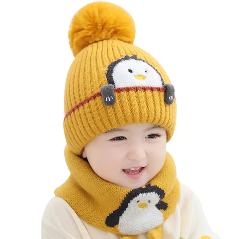 Brehn | Warmer Pinguin-Look – Strickmütze & Schal-Set für Kinder