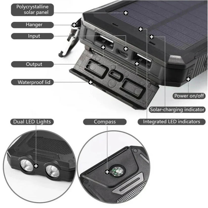 Brehn | 20000 mAh Solar-Ladegerät Wasserdicht Power Bank Extern