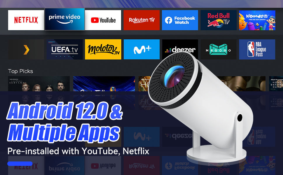 VisionCast 130X – Tragbarer Mini-Projektor mit Android 12 und 130 Zoll Projektionsfläche | Brehn