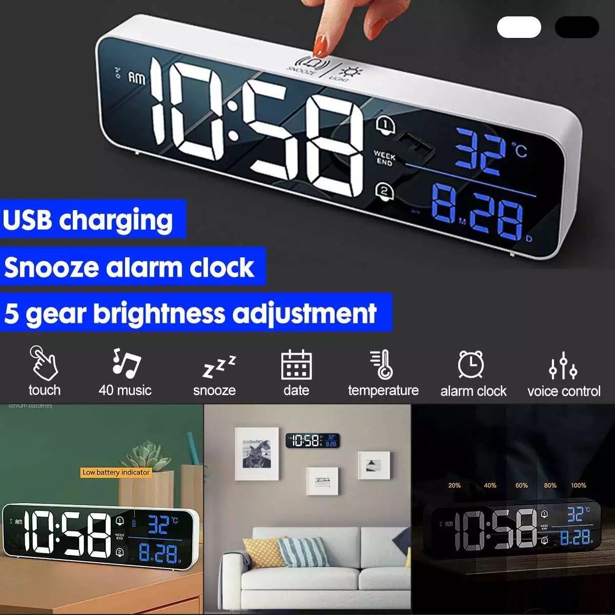 Smart Digital LED Musik Alarm Temperatur Uhr