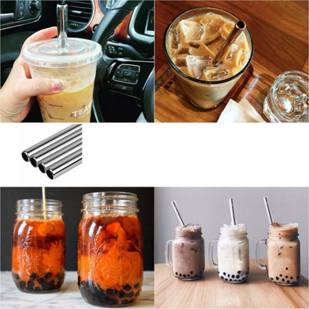 Wiederverwendbare Edelstahl Bubble Tea Strohhalme mit Reinigungsbürste
