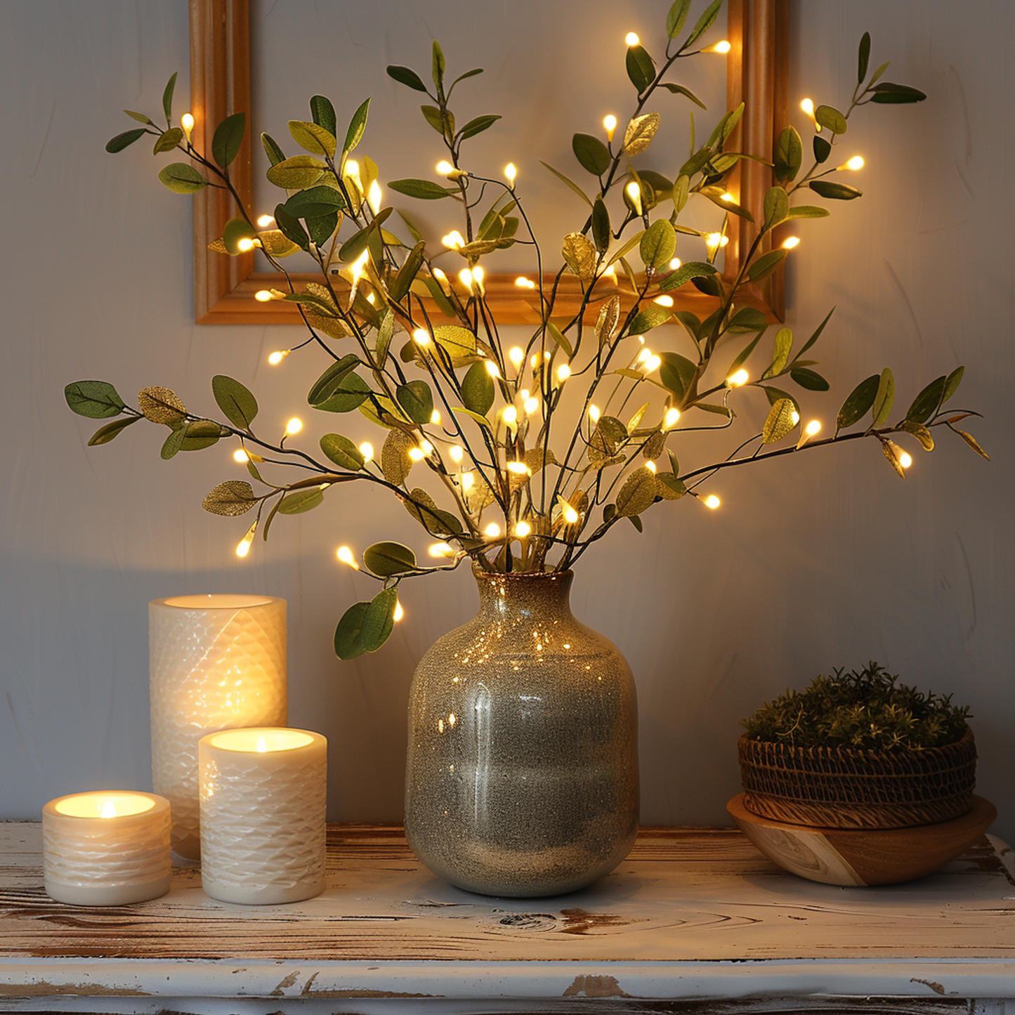 OlivaFairy Stimmungslampe mit Olivenzweigen und LED-Beleuchtung