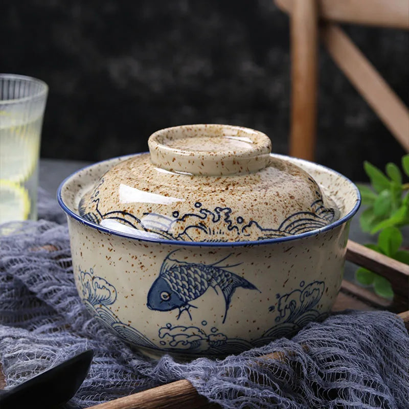 Japanischer Stil Ramen Schüssel mit Deckel Keramik Nudelschüssel Geschirr | Brehn