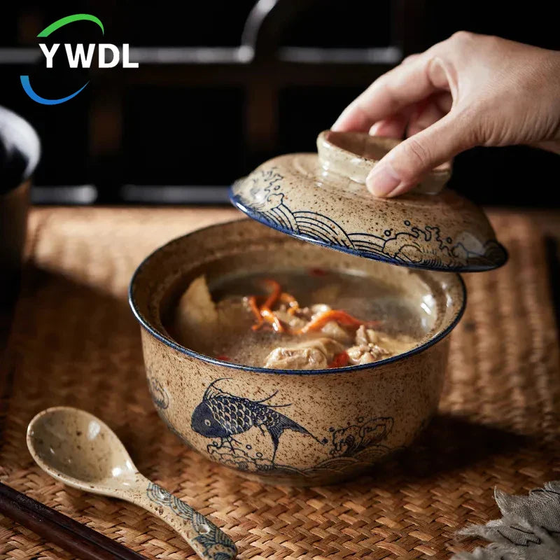 Japanischer Stil Ramen Schüssel mit Deckel Keramik Nudelschüssel Geschirr | Brehn