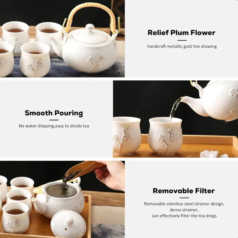 Japanische Teekanne Weiße Porzellan Chinesische Teekanne mit Edelstahl-Infuser | Brehn