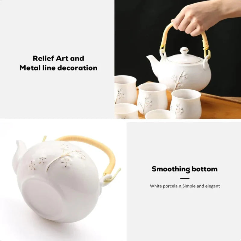 Japanische Teekanne Weiße Porzellan Chinesische Teekanne mit Edelstahl-Infuser | Brehn