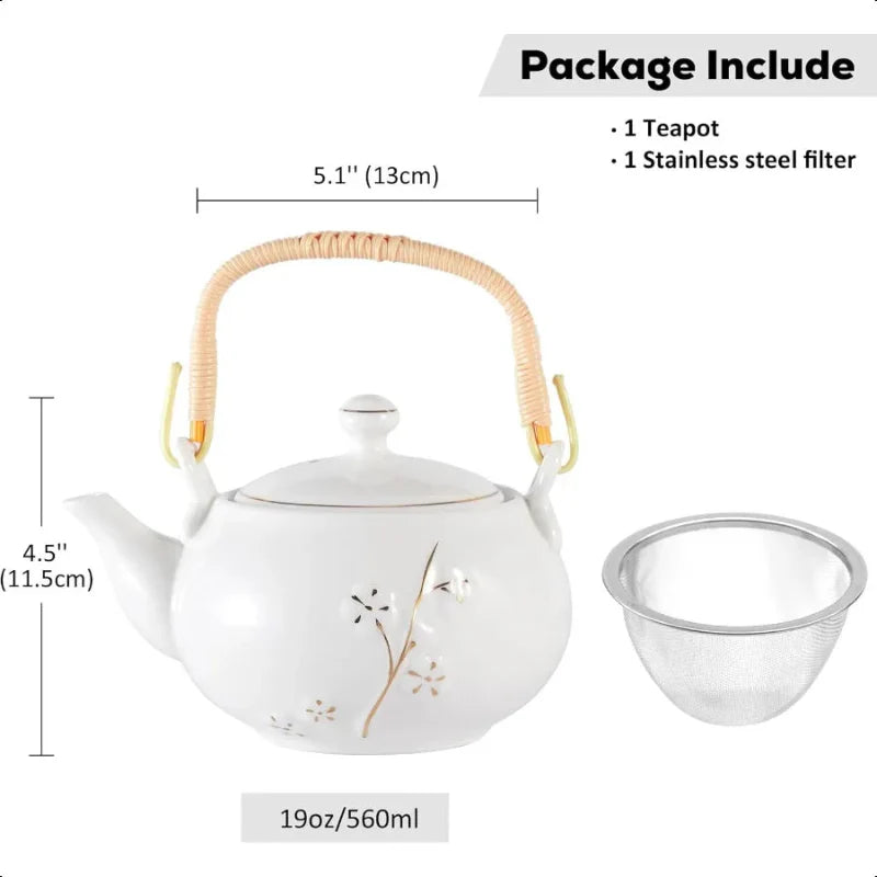 Japanische Teekanne Weiße Porzellan Chinesische Teekanne mit Edelstahl-Infuser | Brehn