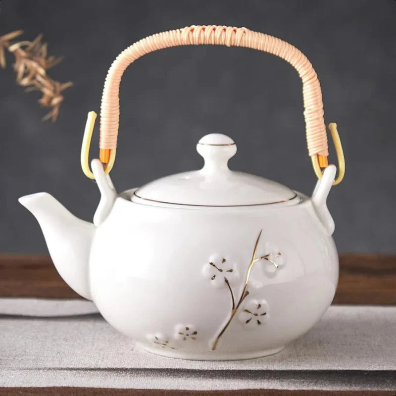 Japanische Teekanne Weiße Porzellan Chinesische Teekanne mit Edelstahl-Infuser | Brehn
