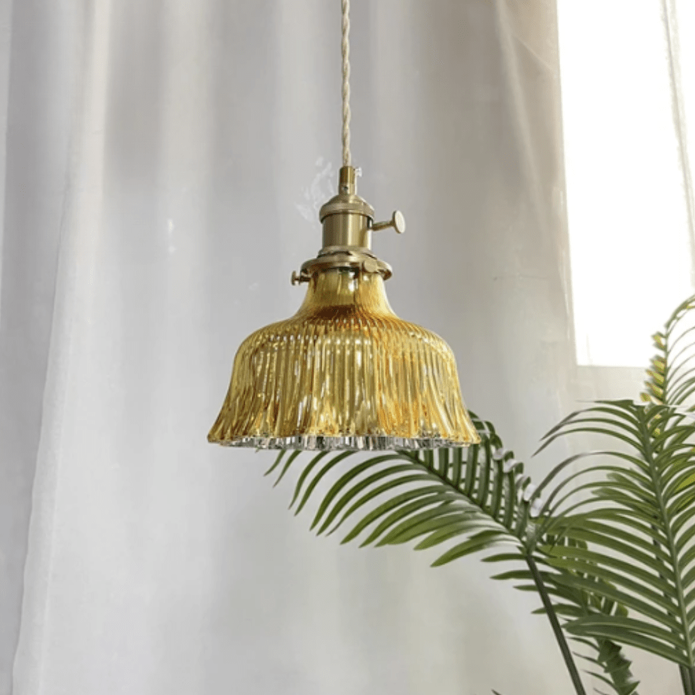 Vintage skandinavische Glas-Pendelleuchte | Retro-Design mit Kupfer- und Walnuss-Finish für Esszimmer und Schlafzimmer