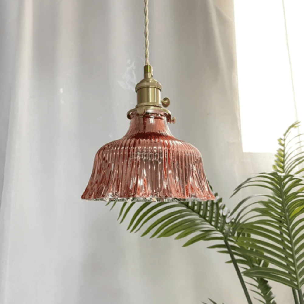 Vintage skandinavische Glas-Pendelleuchte | Retro-Design mit Kupfer- und Walnuss-Finish für Esszimmer und Schlafzimmer